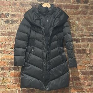 Tahari Black Puffer Jacket with Quilted Chevron Design